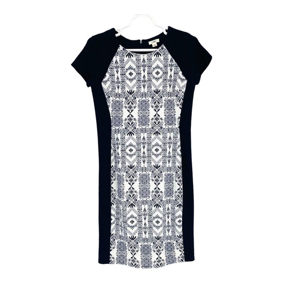 Cato Sheath Dress Geometric Pattern Lined White Navy 14 Short Sleeve - Picture 1 of 9